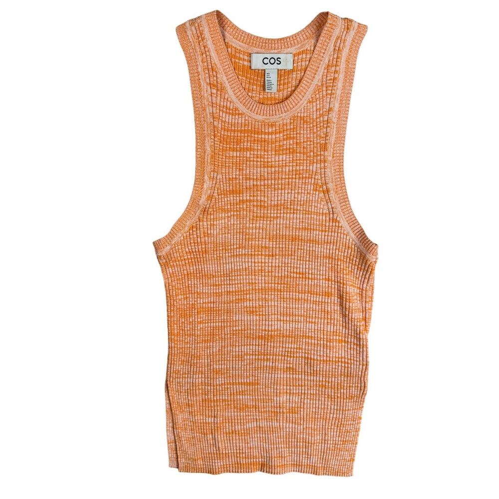 COS Tank Top Womens Small Orange Ribbed Designer Minimalist Split Hem Summer